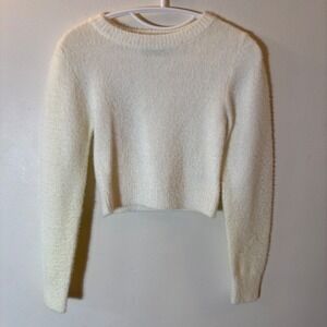 Urban Outfitters Women Cream Fuzzy Cropped Crew Neck Sweater Size Small